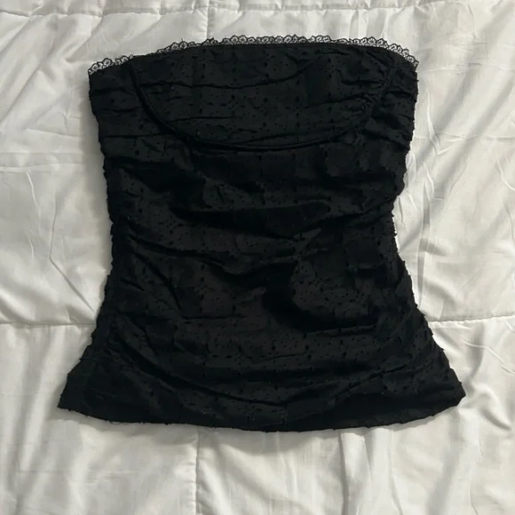 Vintage Y2K Rampage Black Lace-Trimmed Eyelet Top - Picture 1 of 10